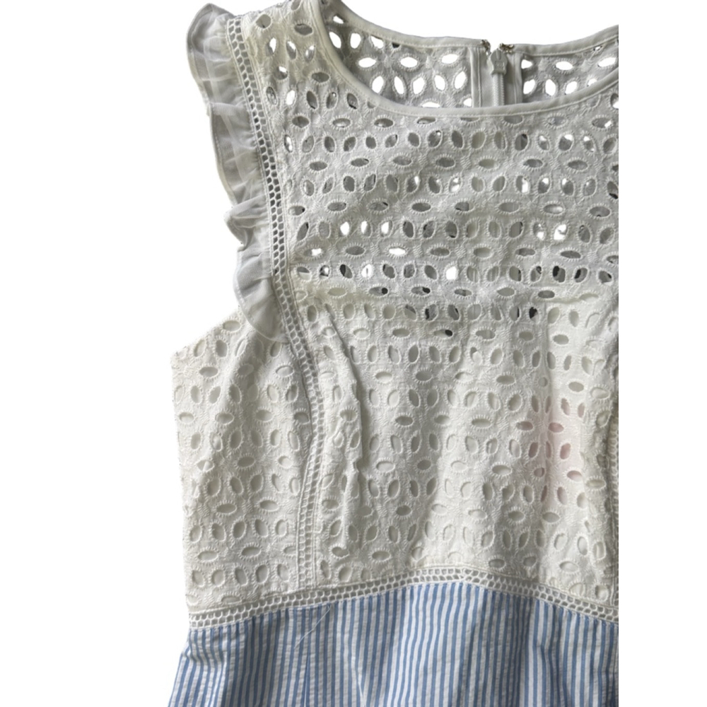 Lilly Pulitzer Maya Shift Dress Coastal Blue White Striped Eyelet Mini Dress - Picture 2 of 7